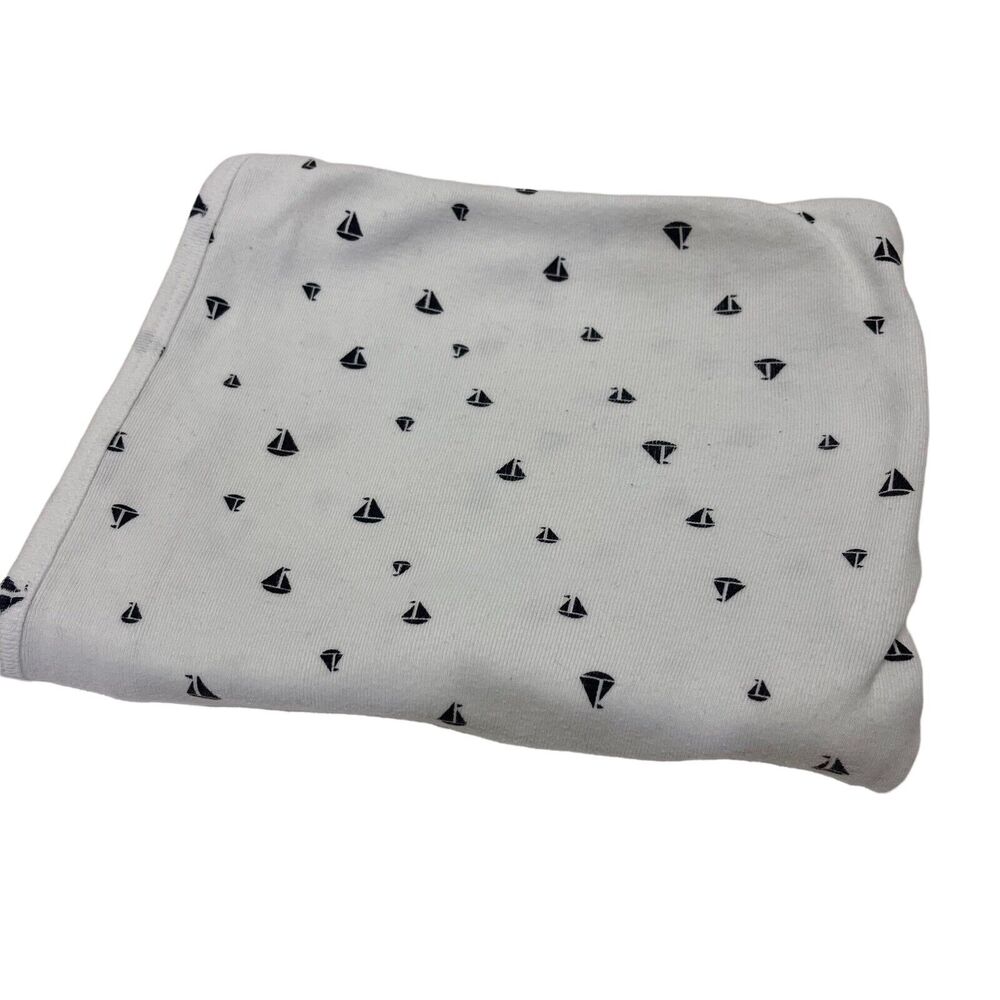 Carter's Sailboat Baby Receiving Blanket Navy Blue White Cotton Stretch Jersey